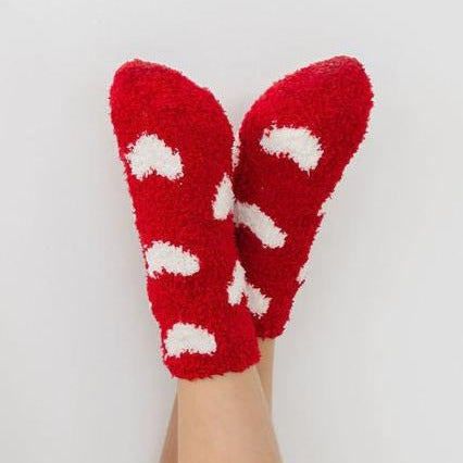 Red/Coconut Heart Cozy Socks