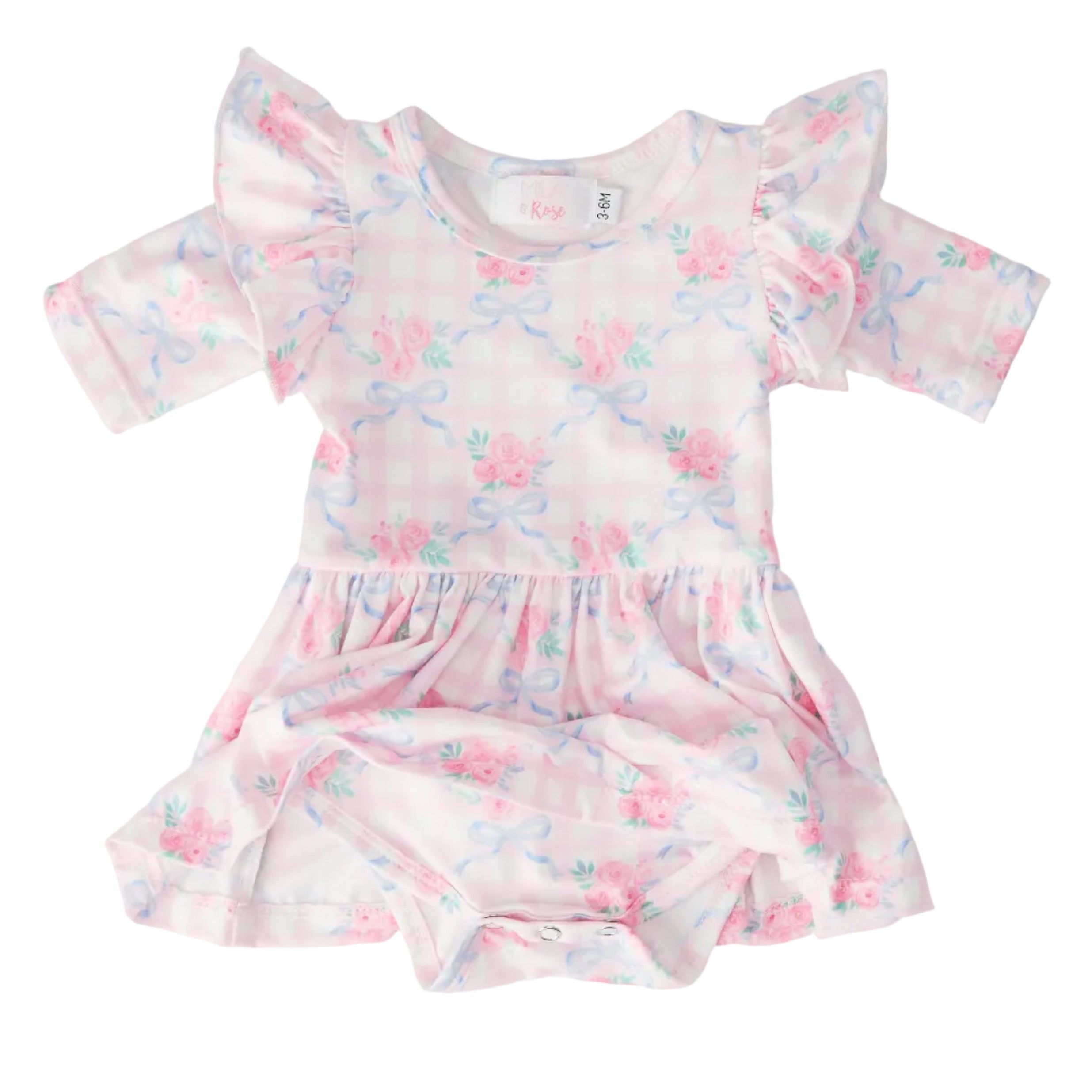 Ribbons & Roses 3/4 Sleeve Flutter Twirl Bodysuit