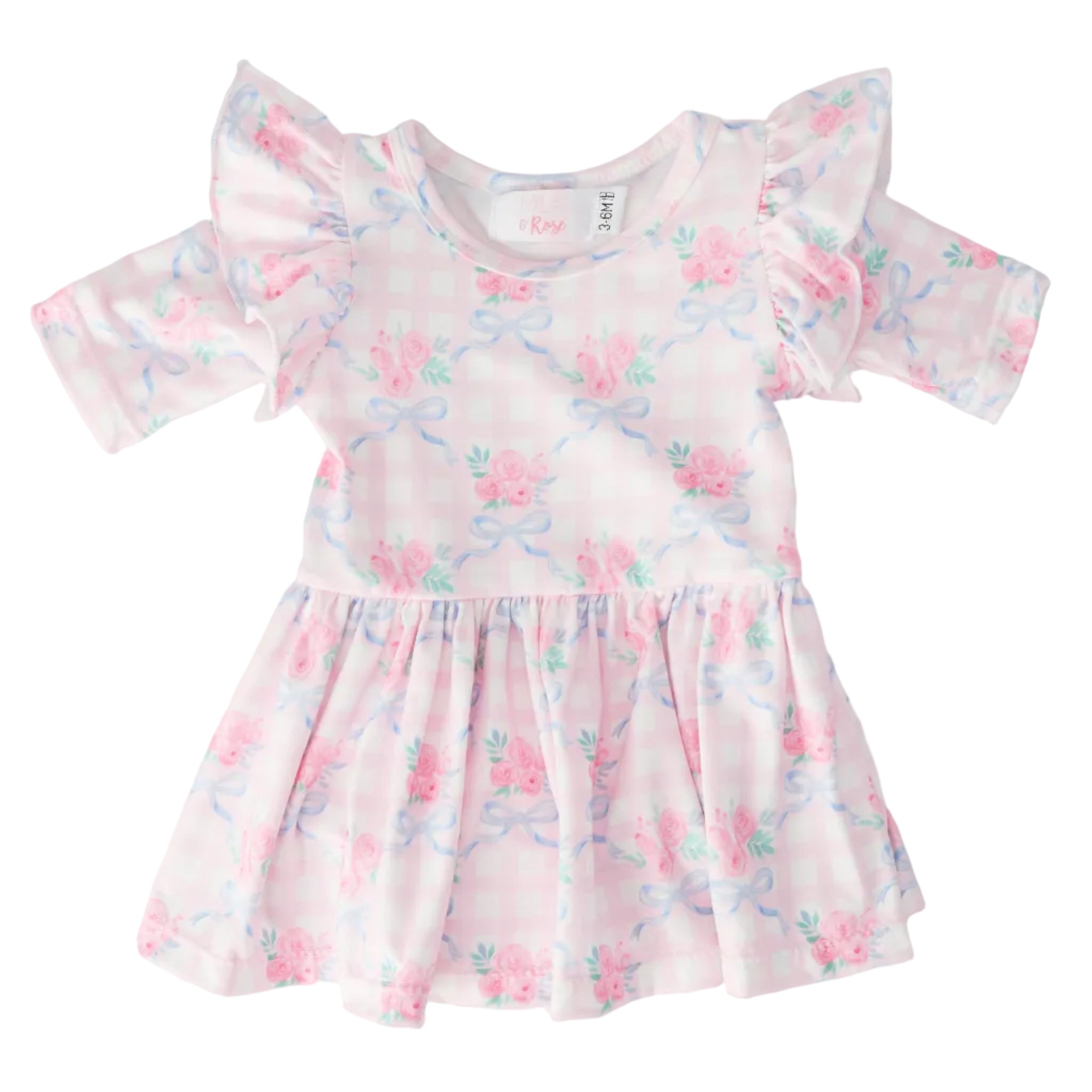 Ribbons & Roses 3/4 Sleeve Flutter Twirl Bodysuit