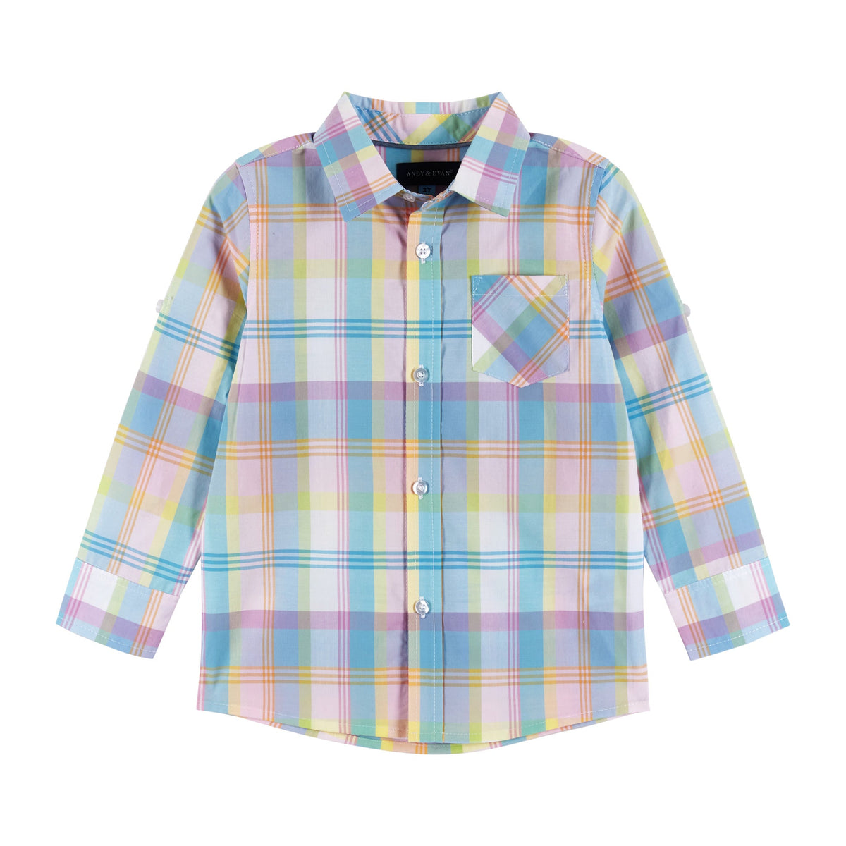 Kids (5-7) White Plaid Pastel Buttondown Shirt