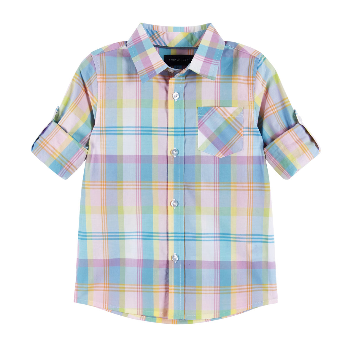 Kids (5-7) White Plaid Pastel Buttondown Shirt