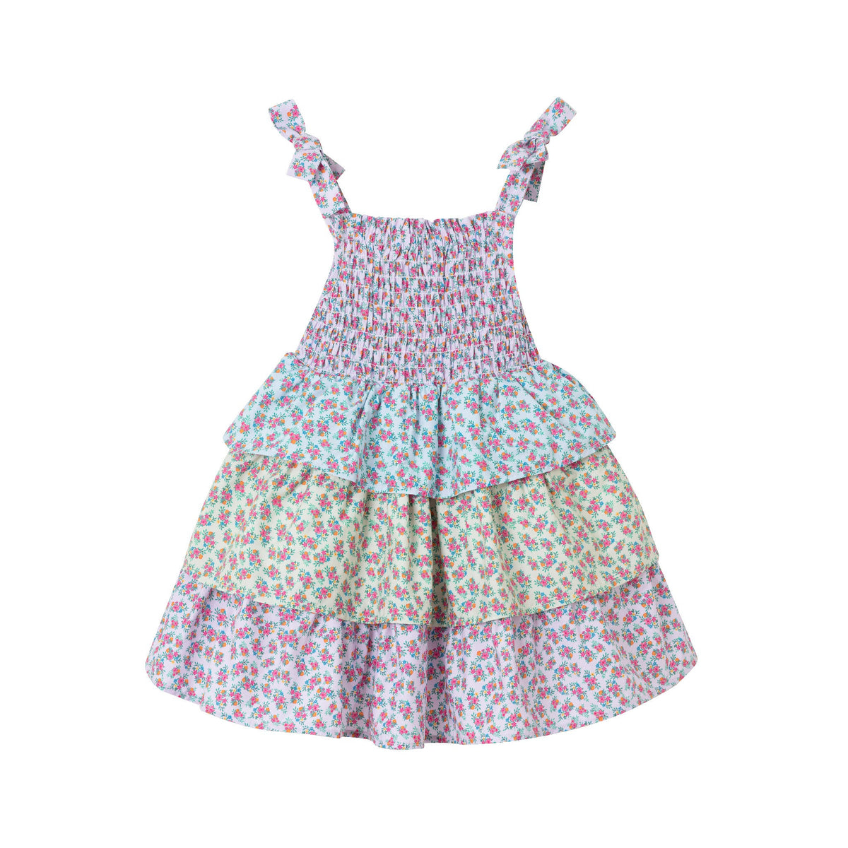 Kids (5-6x) Floral Tiered Dress | Color Blocked