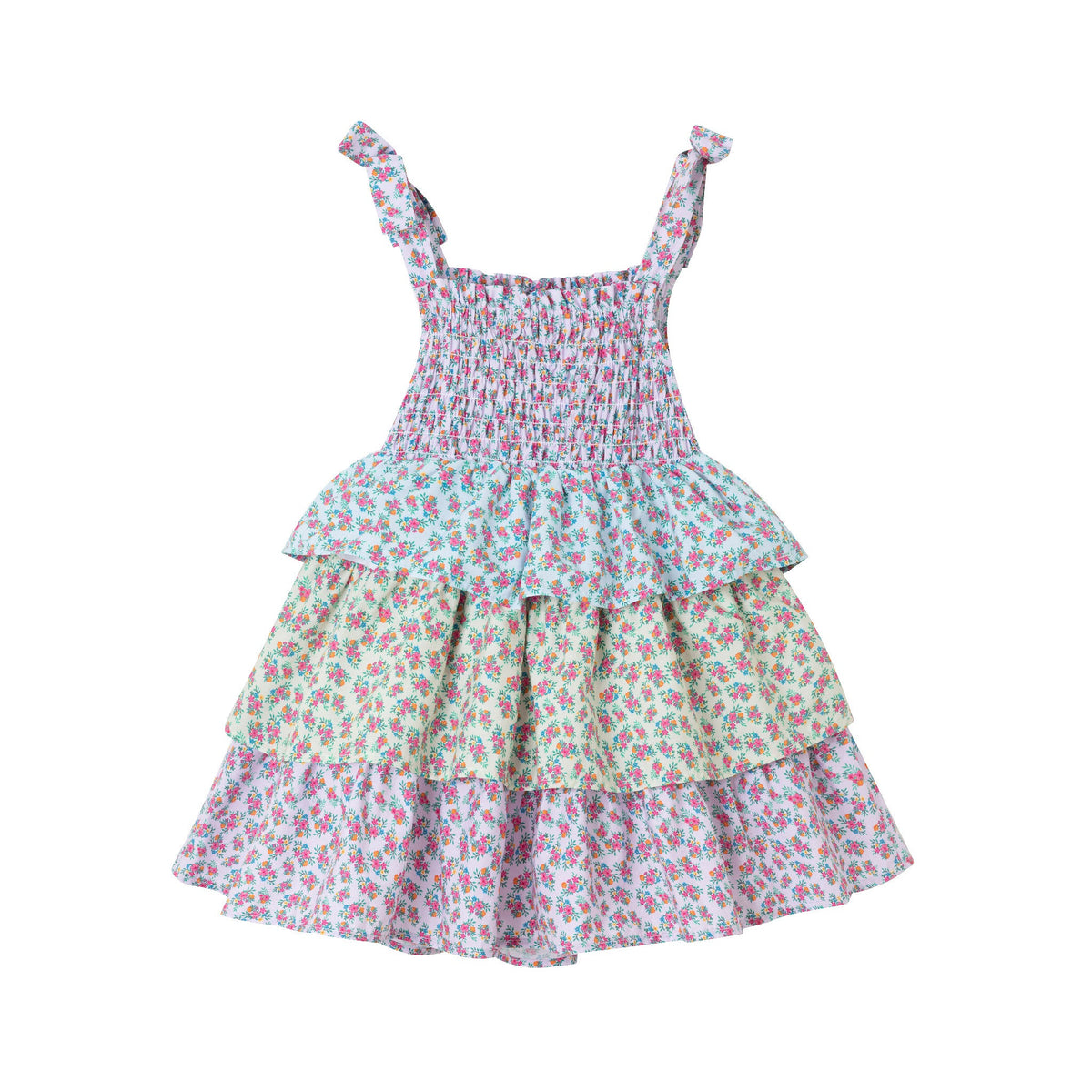 Kids (5-6x) Floral Tiered Dress | Color Blocked