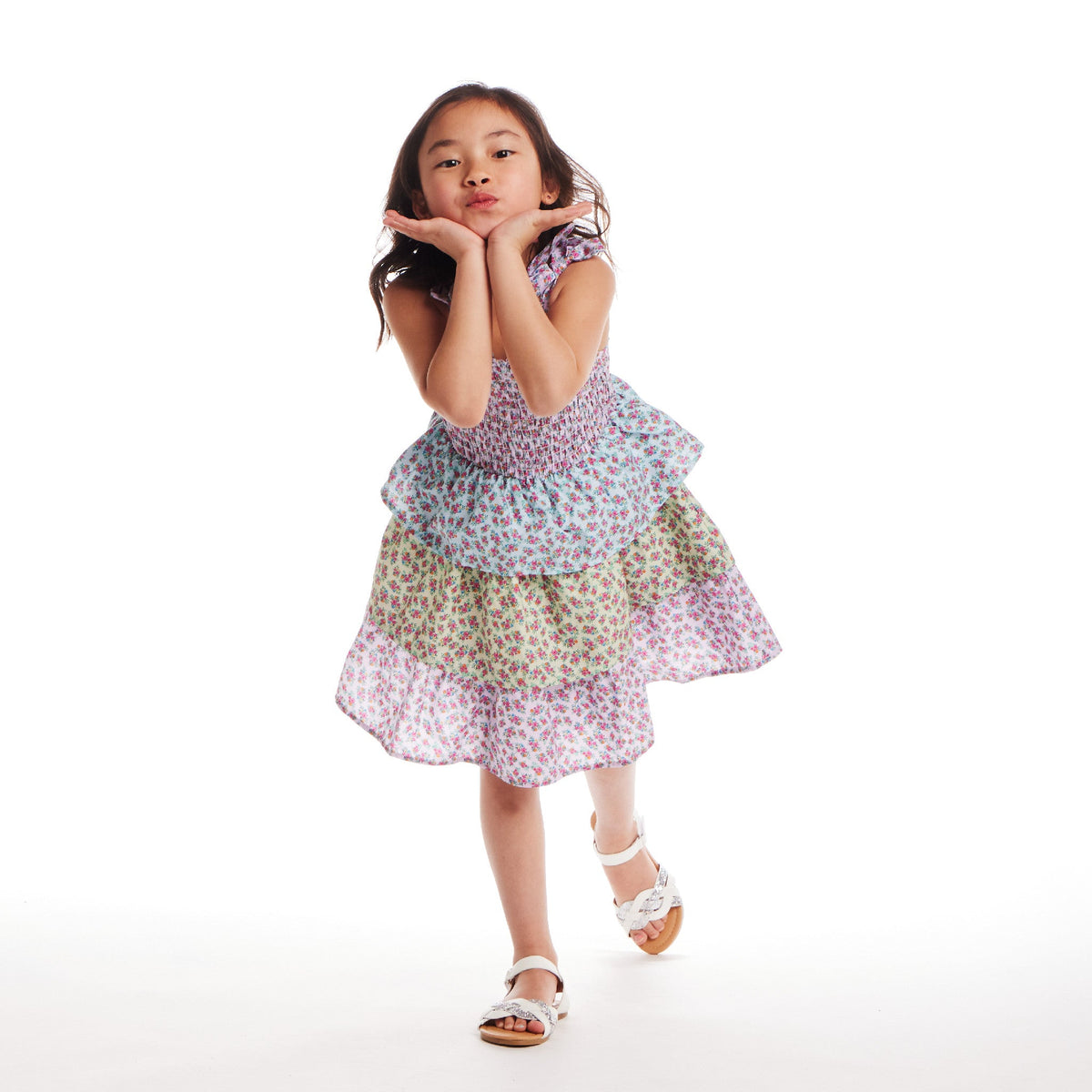 Kids (5-6x) Floral Tiered Dress | Color Blocked