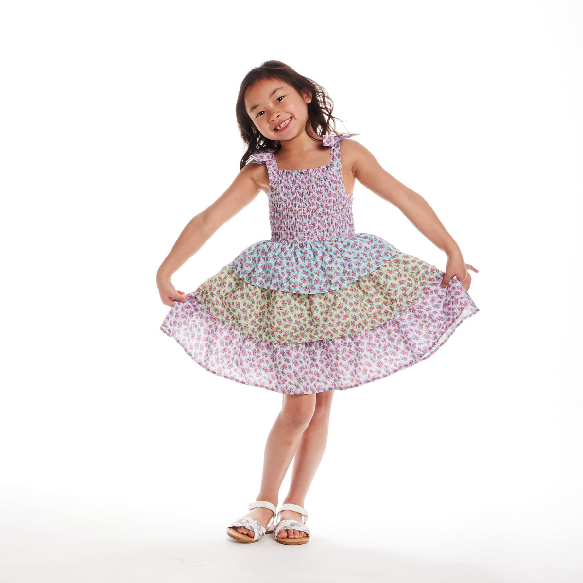 Kids (5-6x) Floral Tiered Dress | Color Blocked