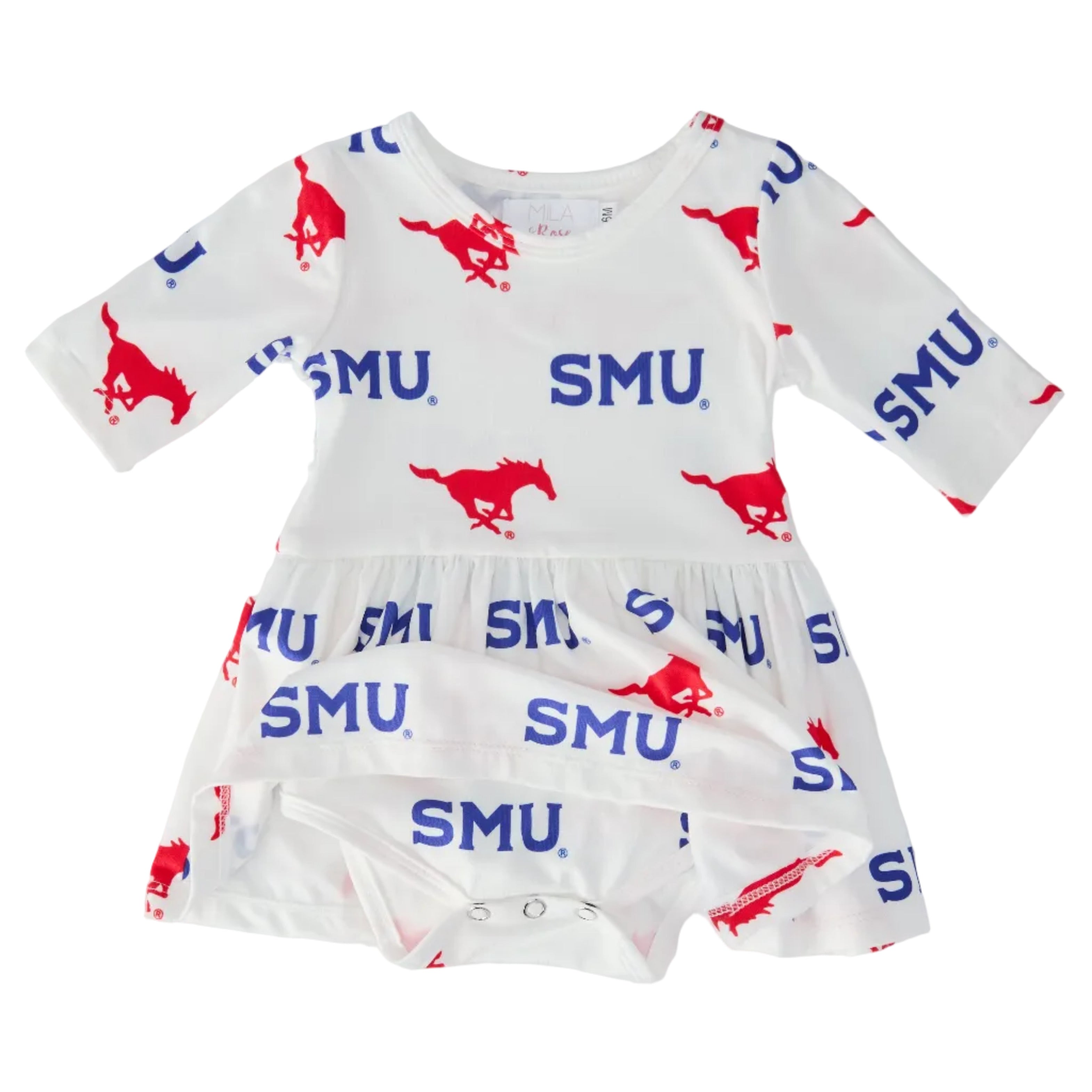 SMU White Mustang 3/4 Sleeve Twirl Bodysuit