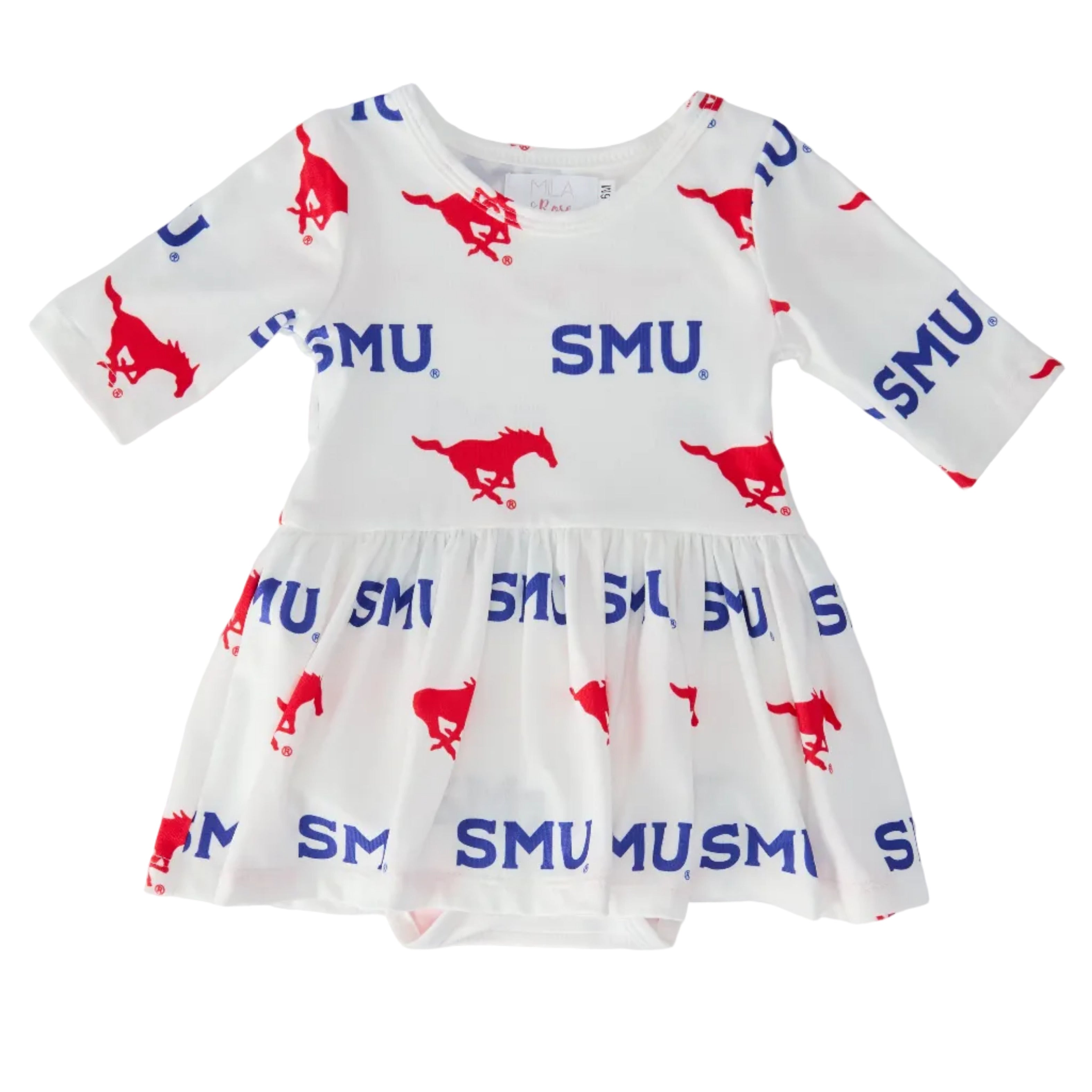 SMU White Mustang 3/4 Sleeve Twirl Bodysuit