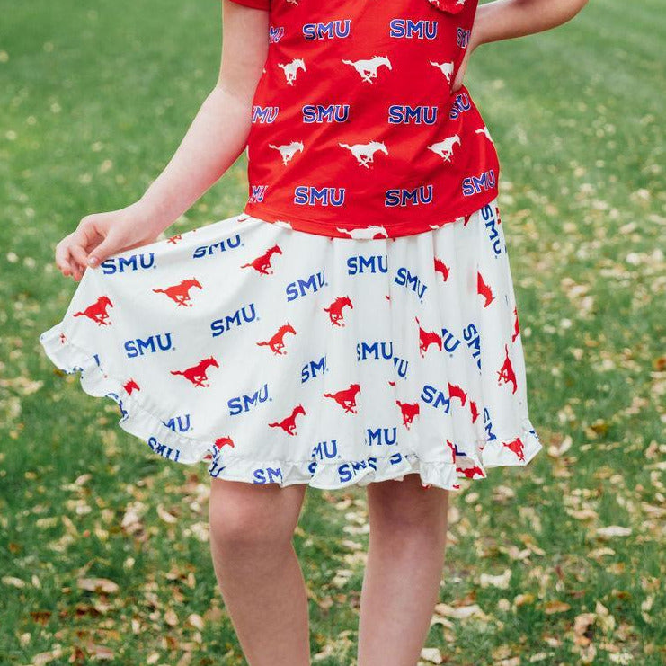SMU White Mustang Ruffle Twirl Skort