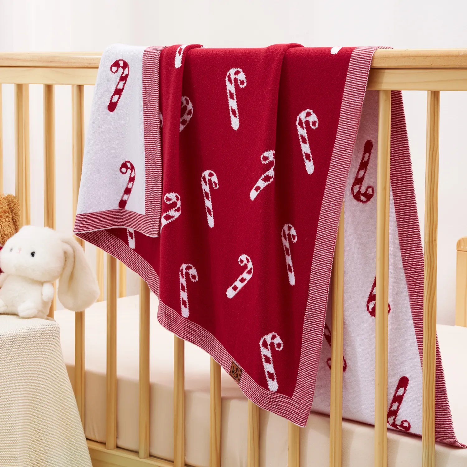 Christmas Candy Cane Jacquard Knit Baby Blanket
