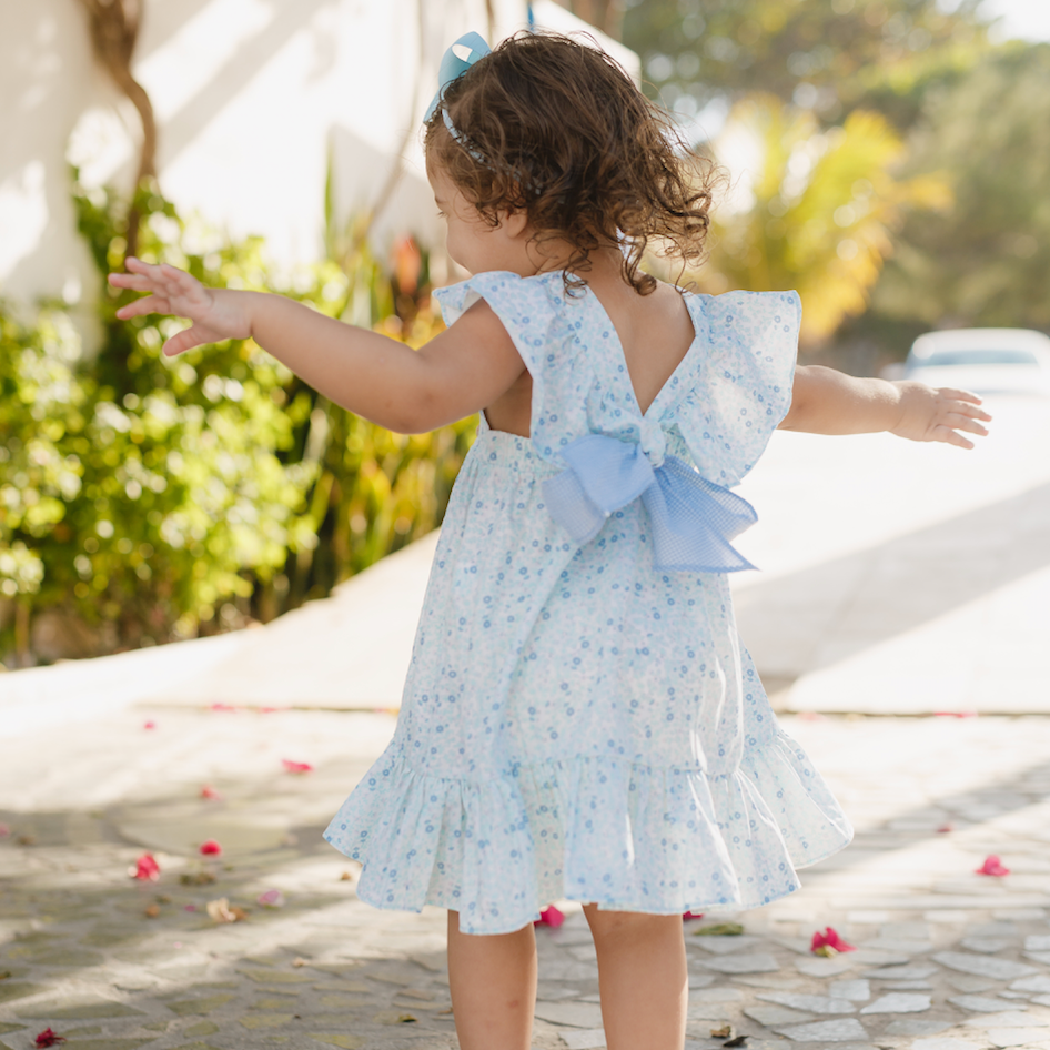 Blue Floral Smocked Dress