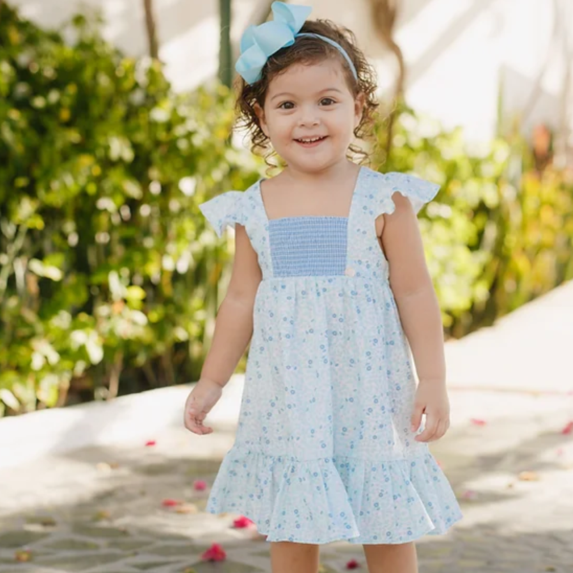Blue Floral Smocked Dress