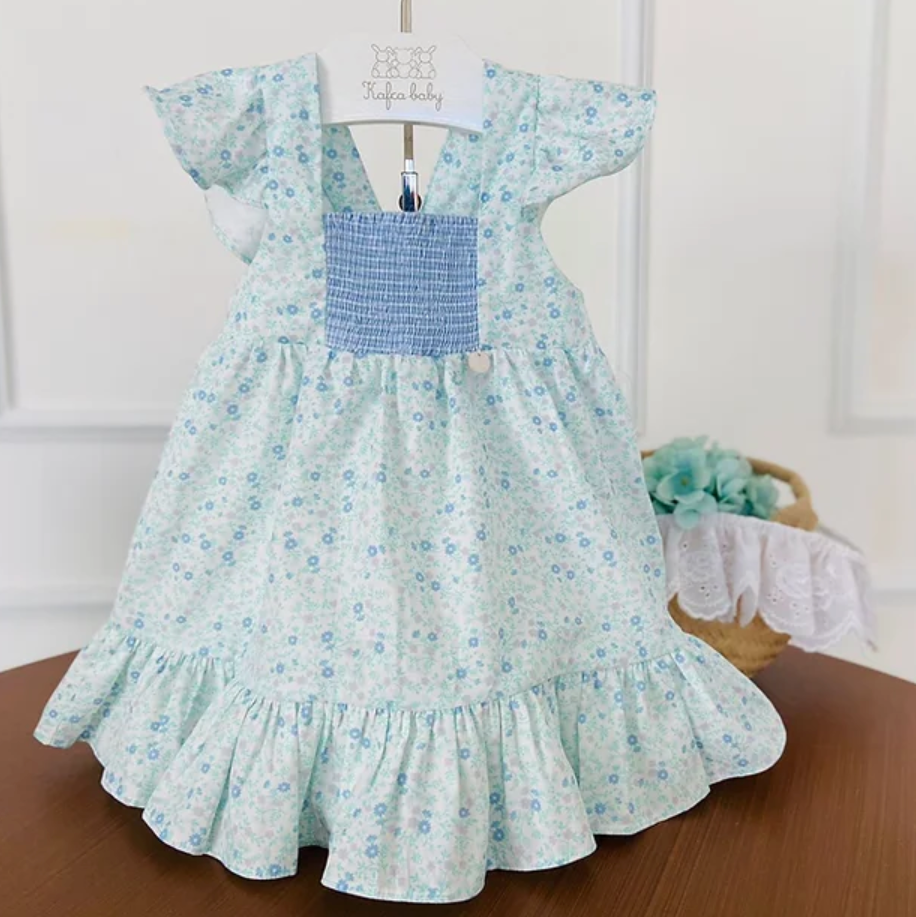 Blue Floral Smocked Dress
