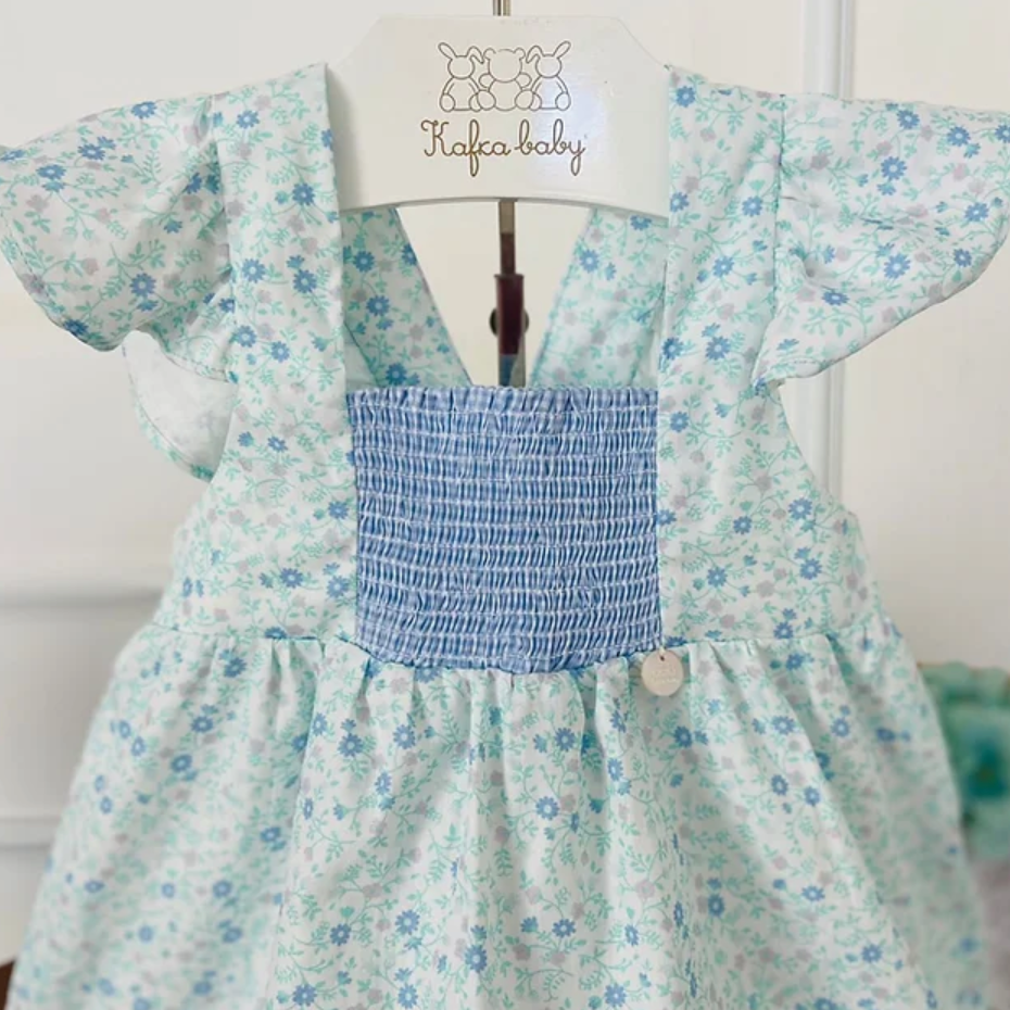 Blue Floral Smocked Dress