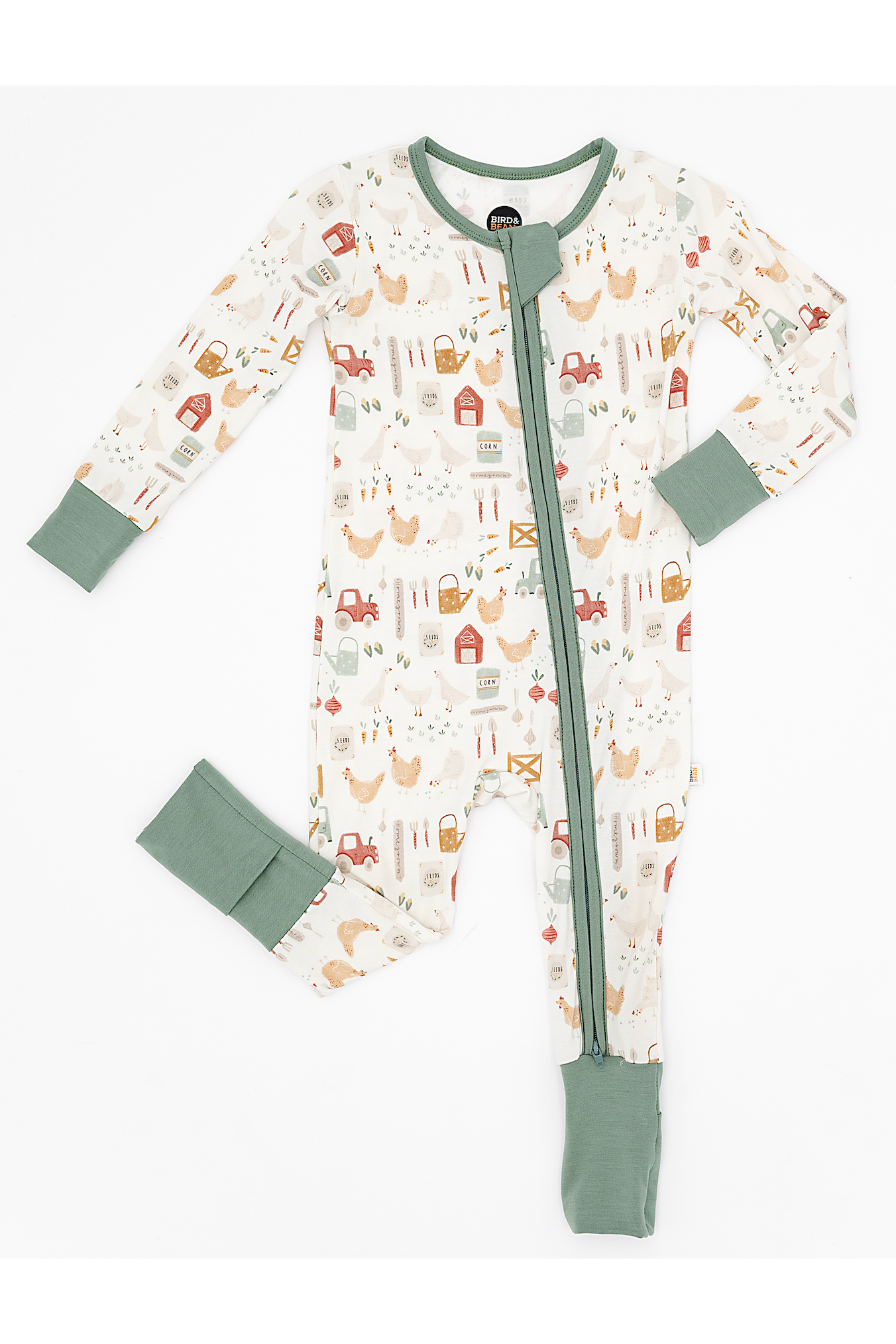 Bamboo One Piece Zip Pajama -Farm Fresh