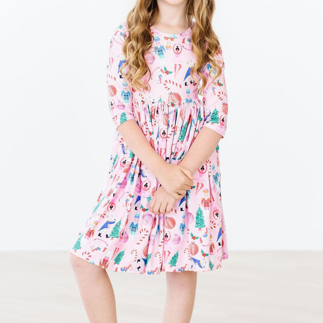 Sugarplum Fairy 3/4 Sleeve Pocket Twirl Dress