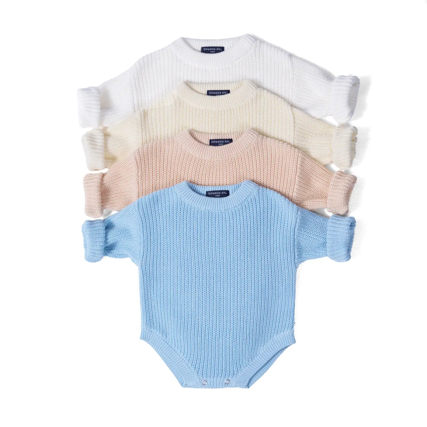 Classic Chunky Knit Baby Romper in Beige