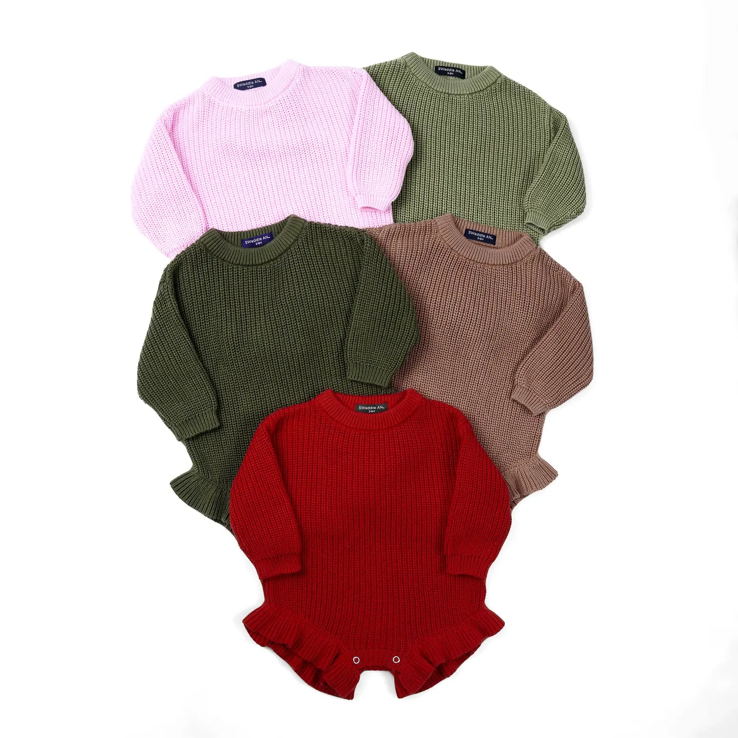 Ruffle Chunky Knit Baby Romper in Forest Green