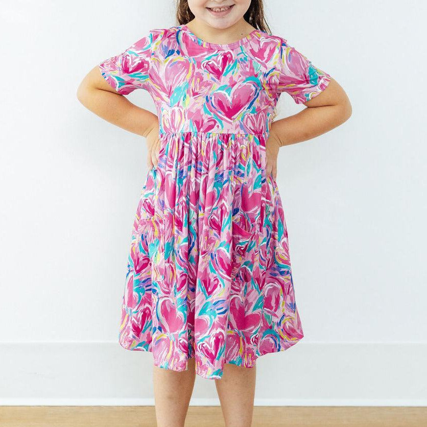 Sweetheart Scribble S/S Pocket Twirl Dress
