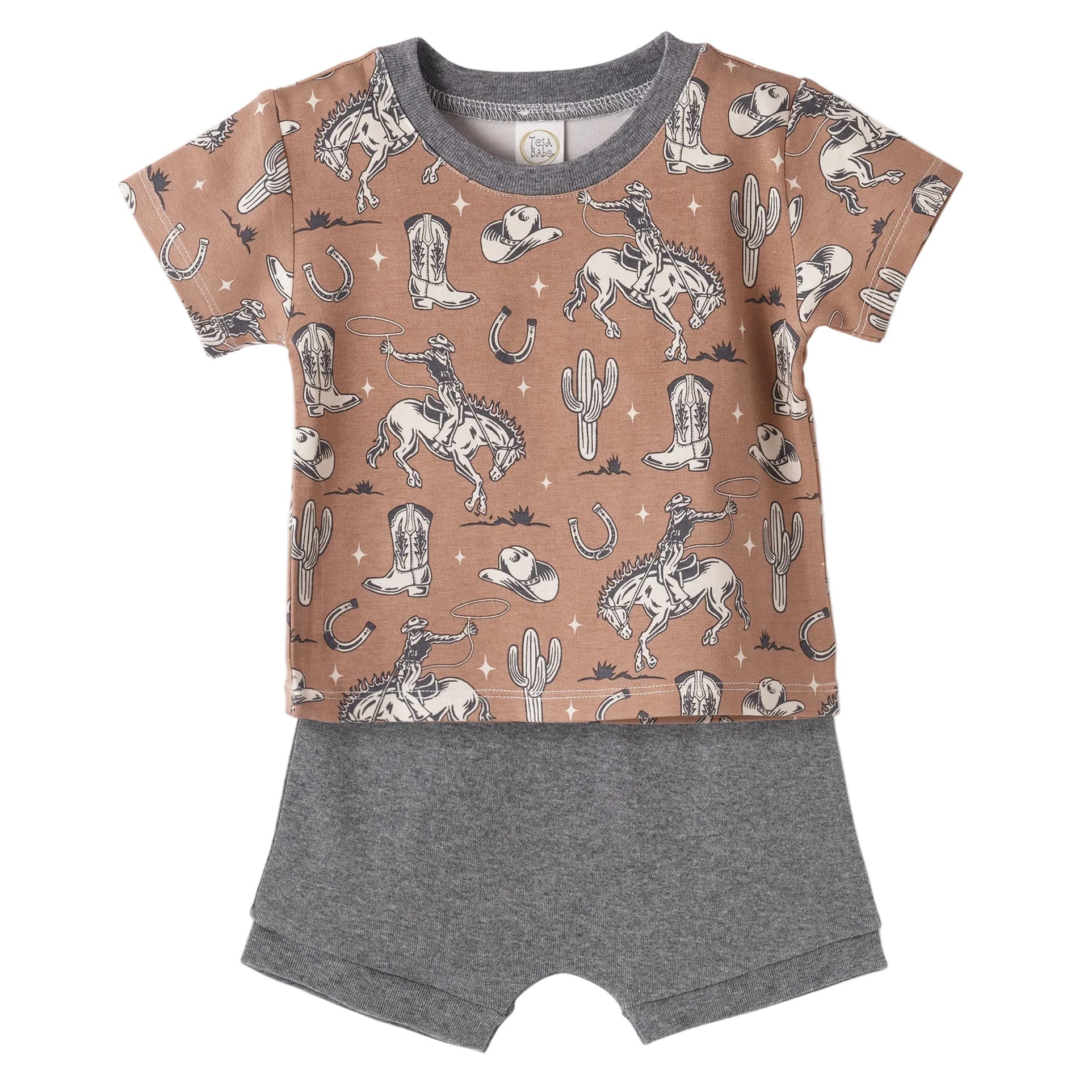 Wild Wrangler/Brown Western Bamboo Cotton Boys' Short Set