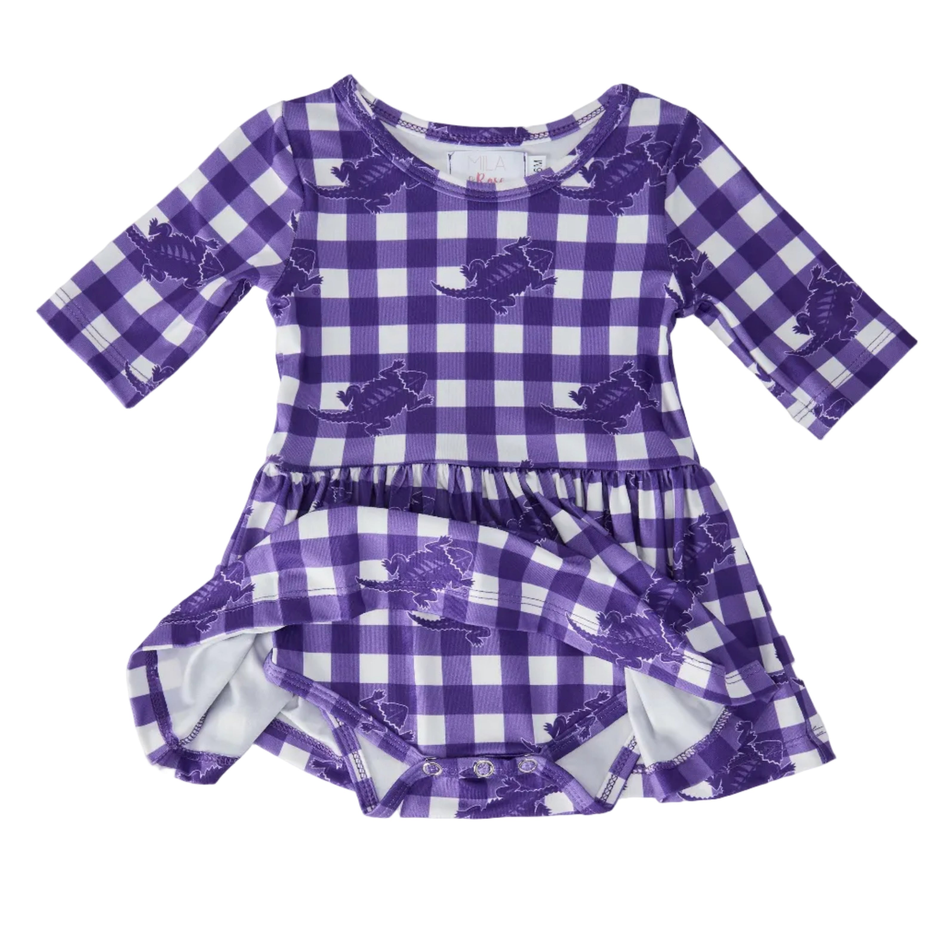 TCU Plaid Frog 3/4 Sleeve Twirl Bodysuit