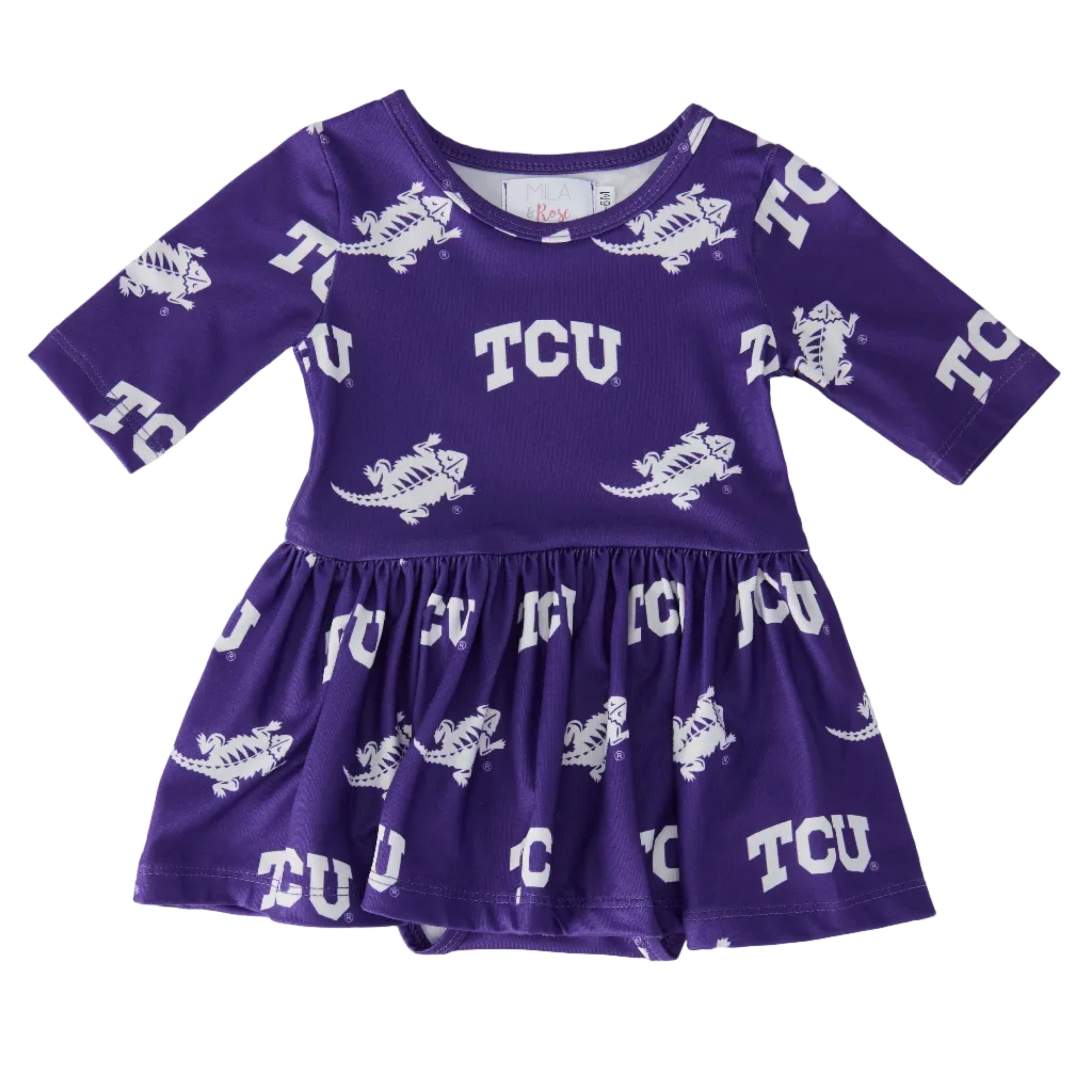 TCU Purple Frog 3/4 Sleeve Twirl Bodysuit