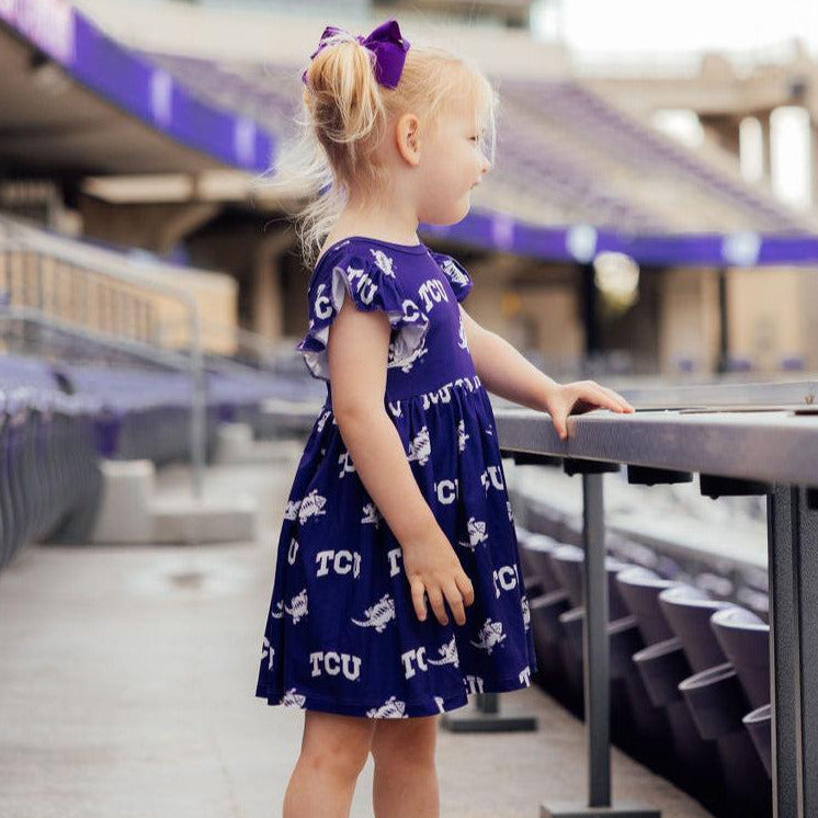 TCU Purple Frog Flutter Twirl Dress