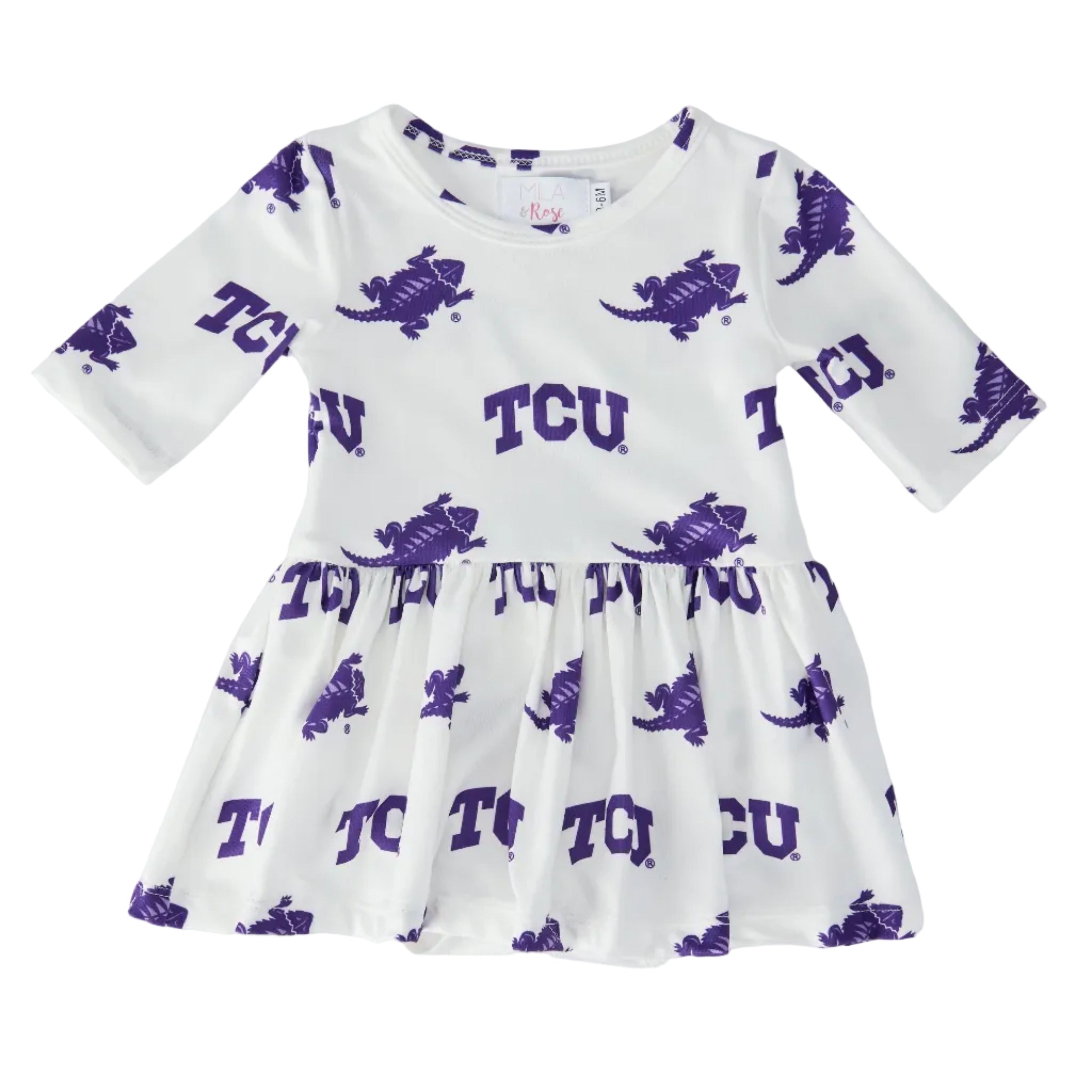 TCU White Frog 3/4 Sleeve Twirl Bodysuit