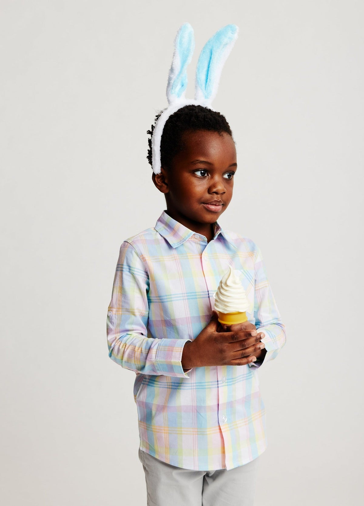 Kids (5-7) White Plaid Pastel Buttondown Shirt