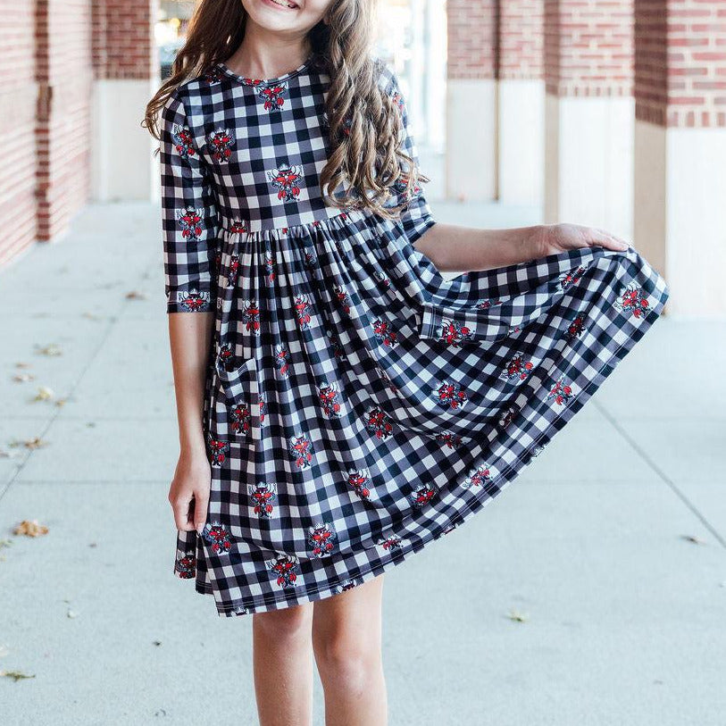 Texas Tech Plaid Raider Red 3/4 Sleeve Pocket Twirl Dress