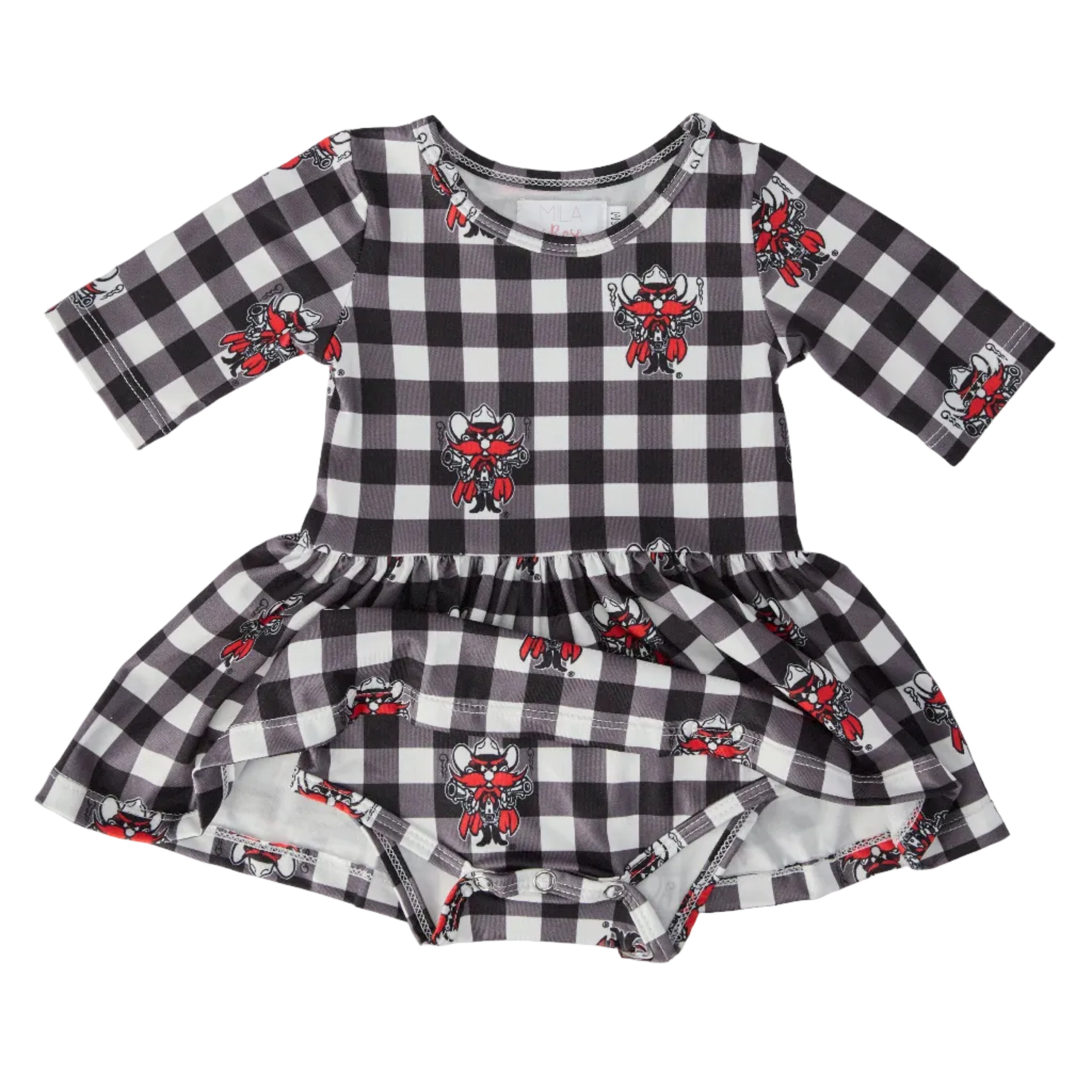 Texas Tech Plaid Raider Red 3/4 Sleeve Twirl Bodysuit