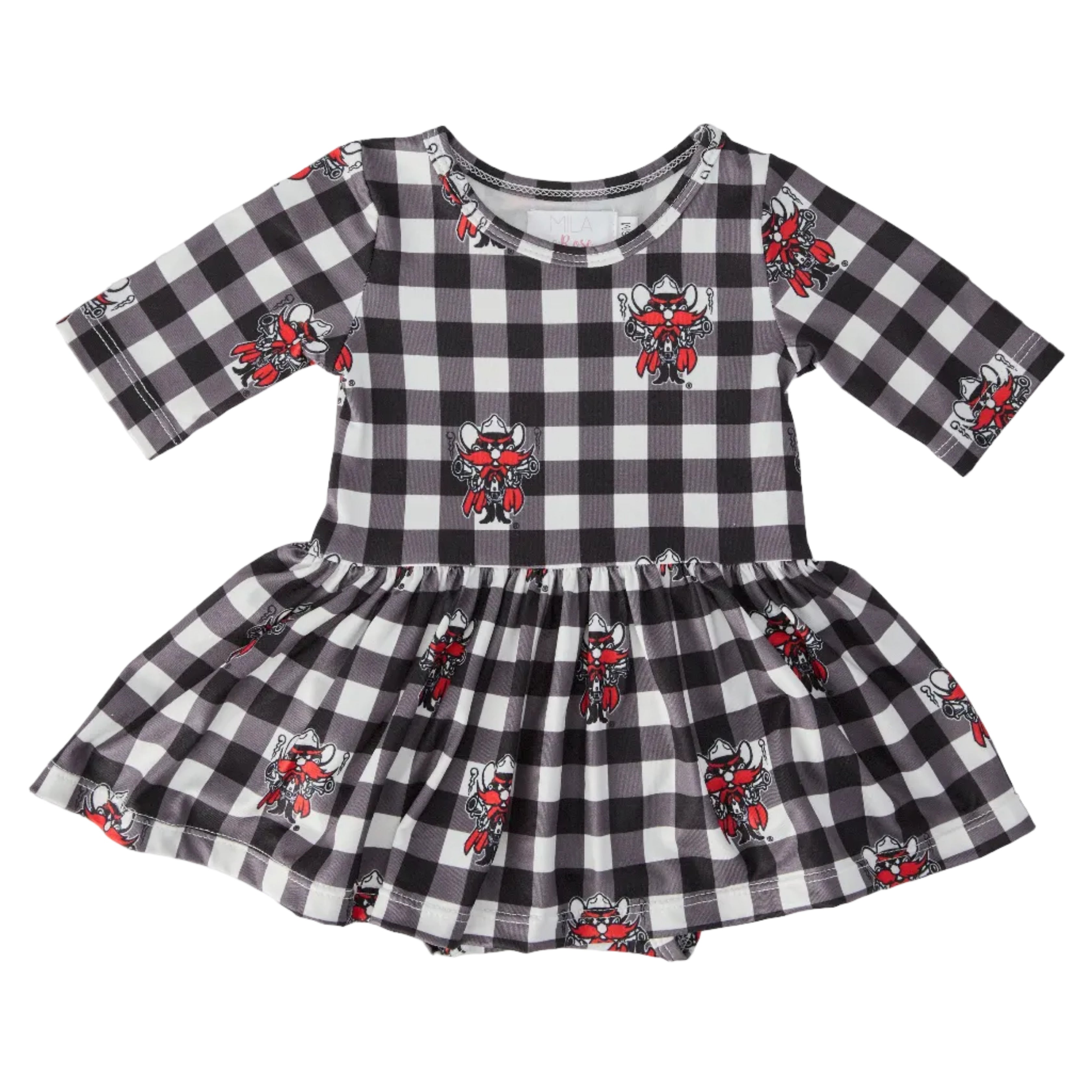 Texas Tech Plaid Raider Red 3/4 Sleeve Twirl Bodysuit