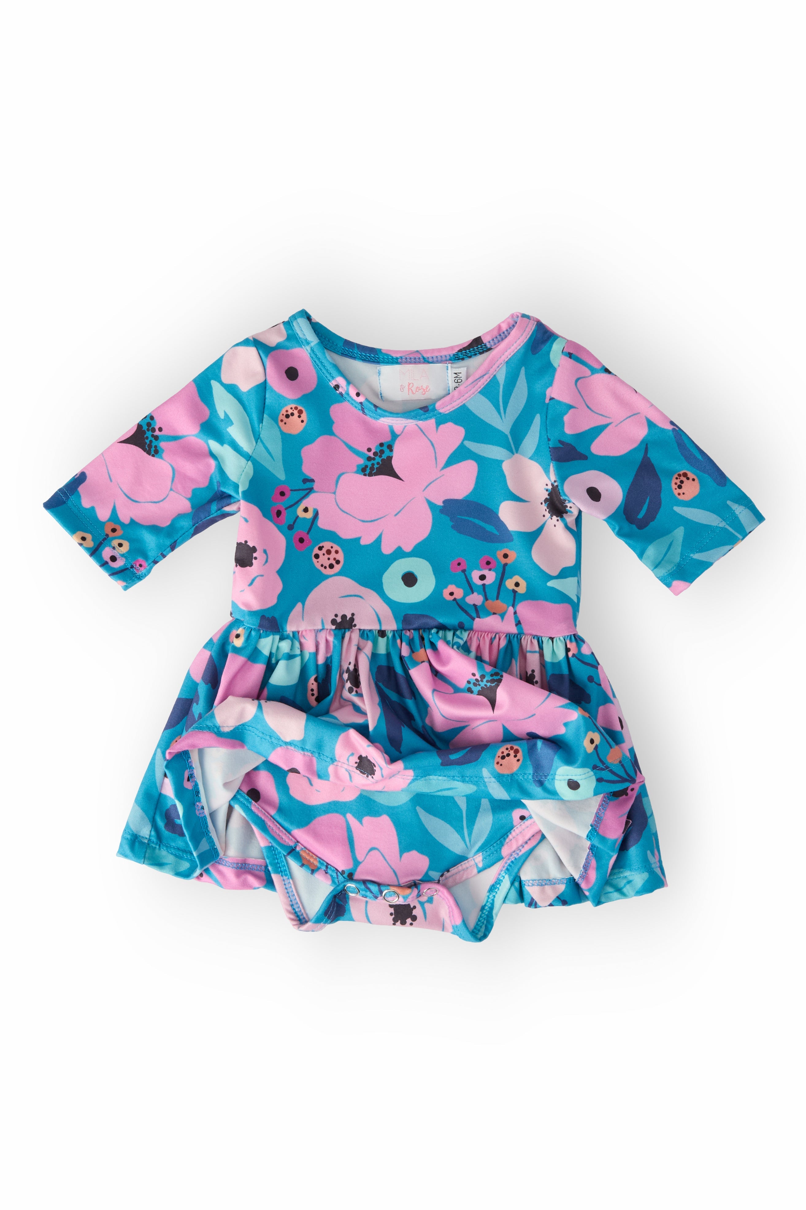 Twirling in Teal 3/4 Sleeve Twirl Bodysuit