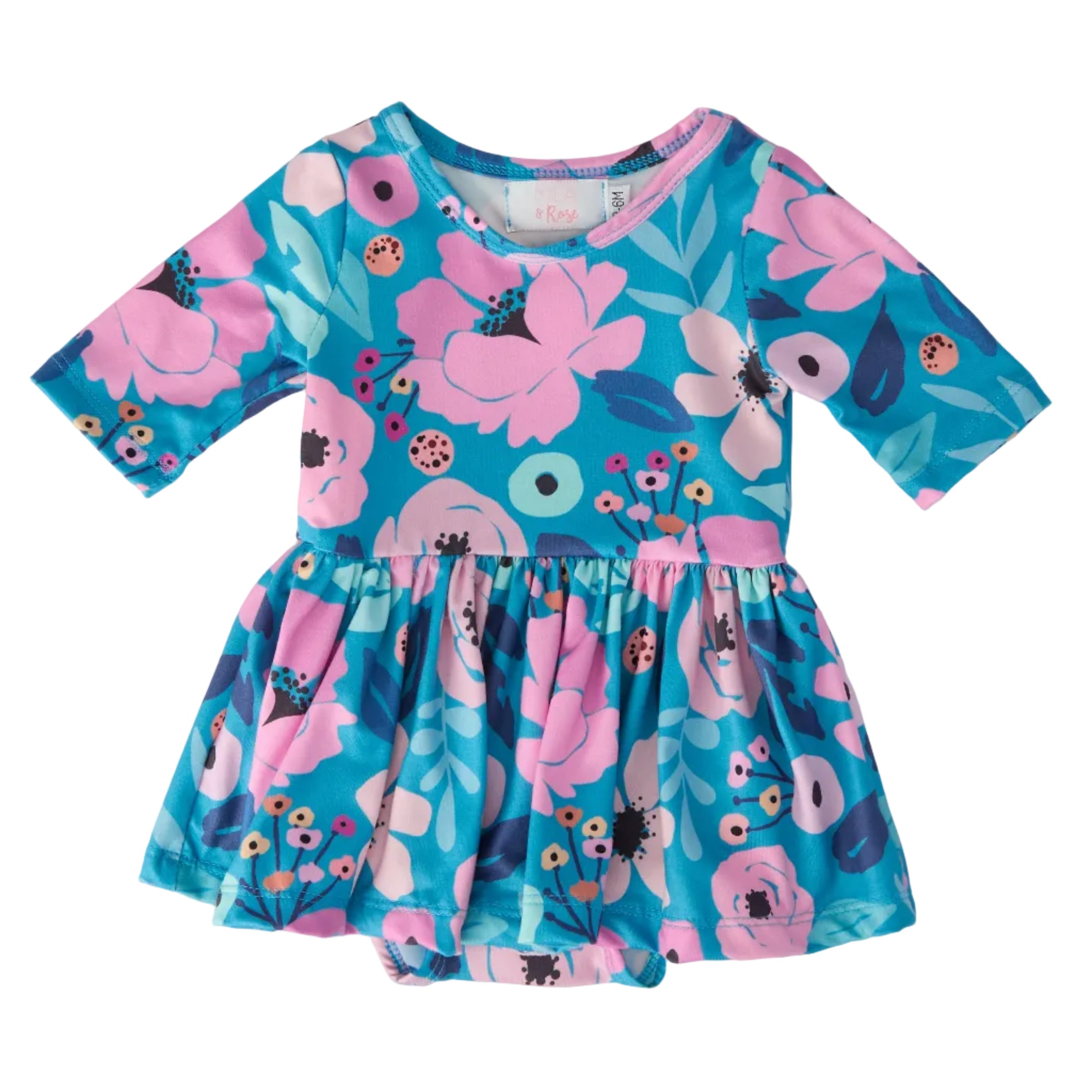 Twirling in Teal 3/4 Sleeve Twirl Bodysuit