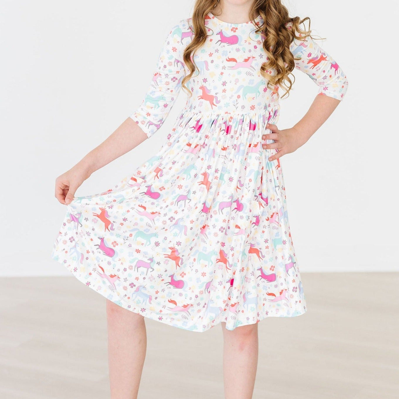 Unicorn Wish 3/4 Sleeve Pocket Twirl Dress