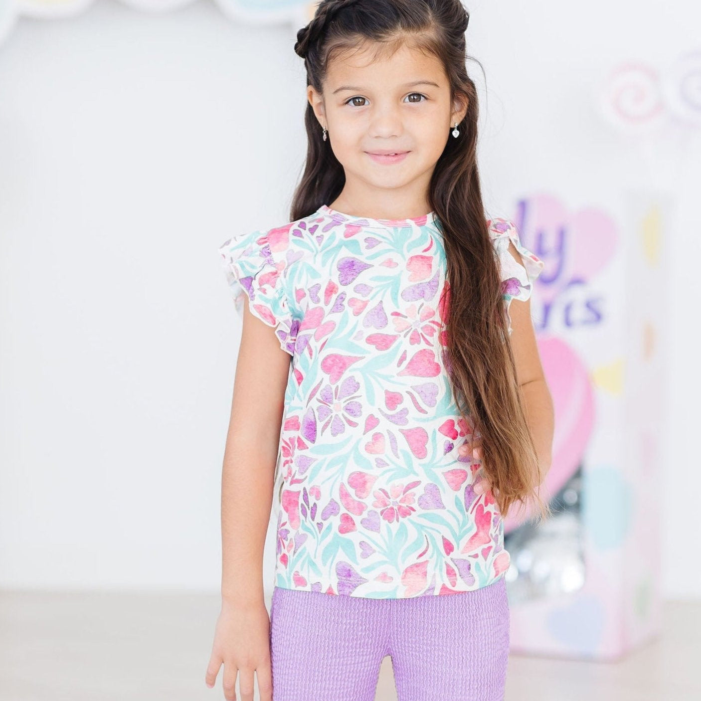 Watercolor Hearts S/S Ruffle Tee
