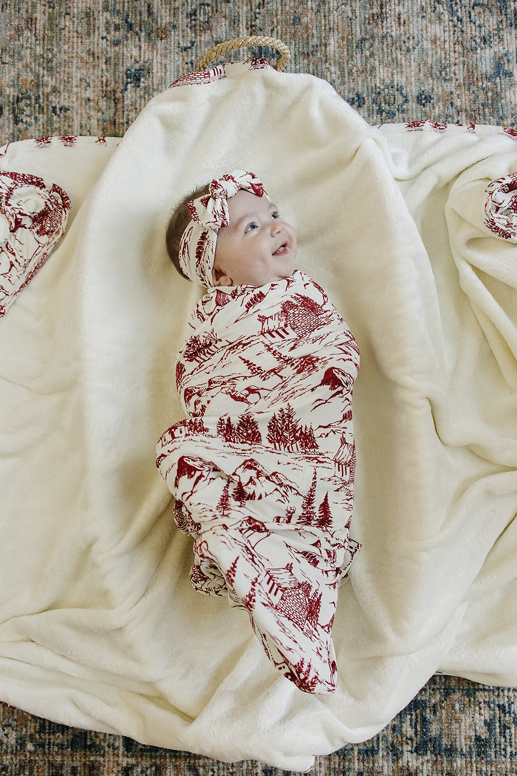 Holiday Toile Ribbed Bamboo Head Wrap