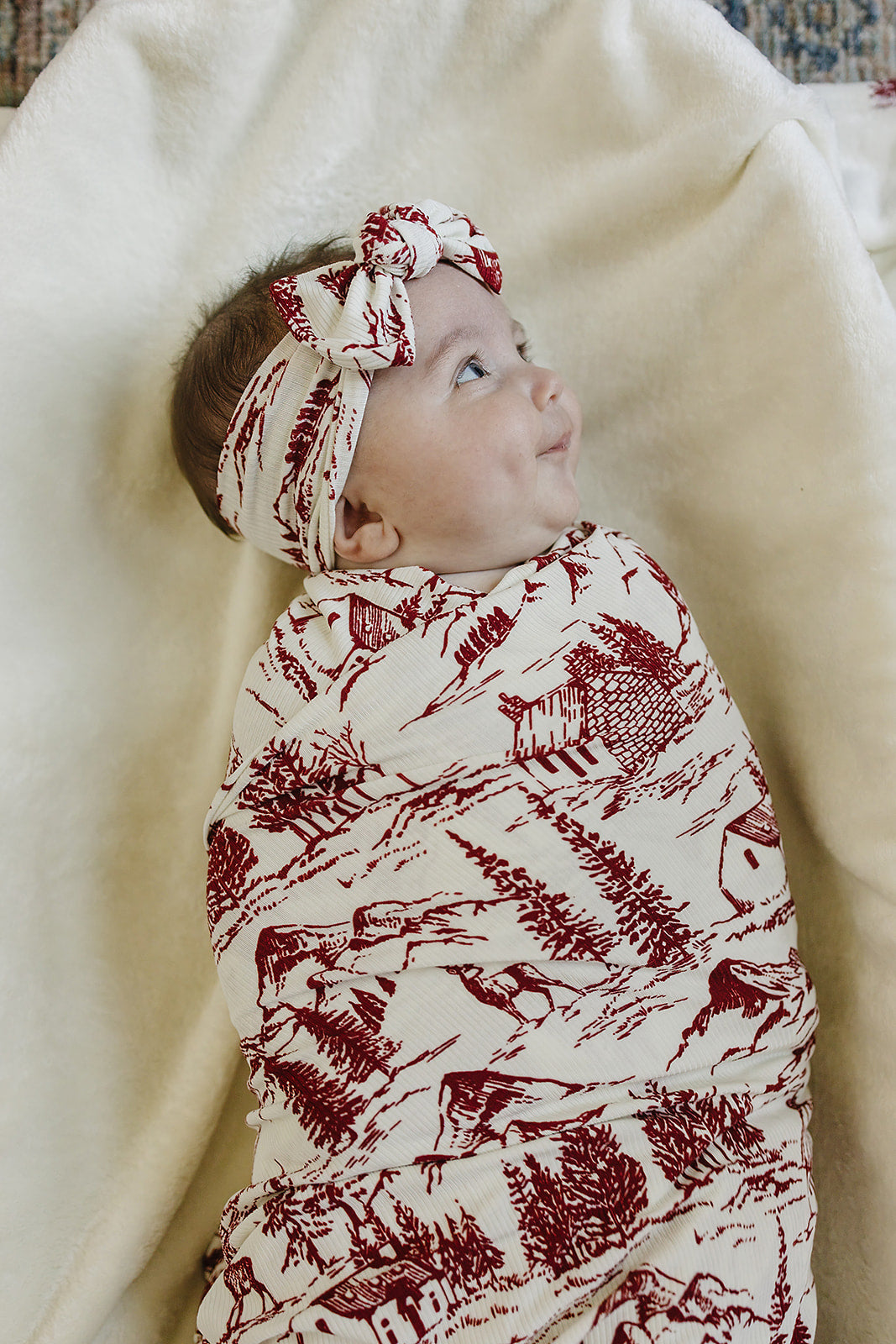 Holiday Toile Ribbed Bamboo Head Wrap
