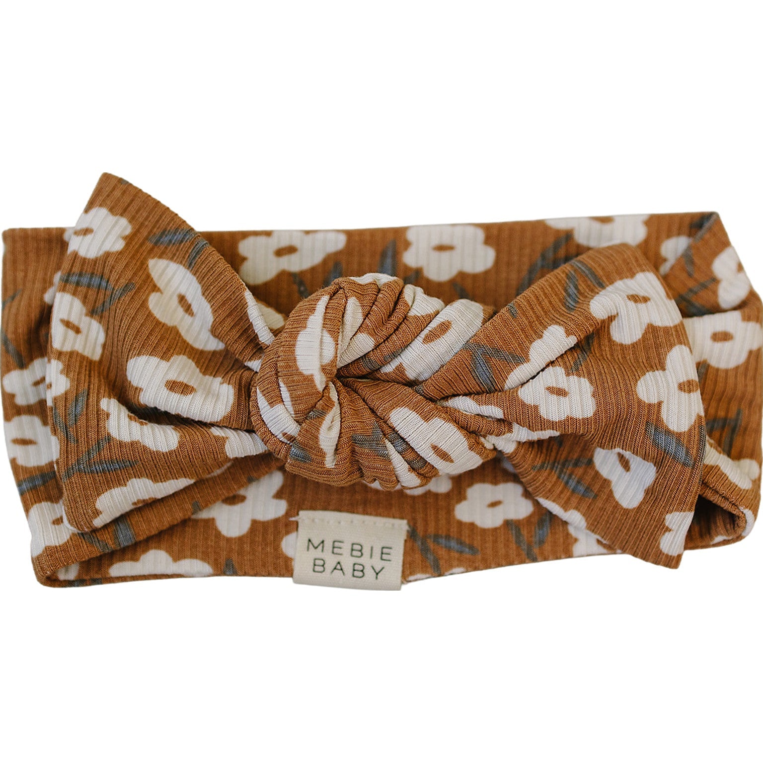 Mustard Floral Ribbed Bamboo Head Wrap
