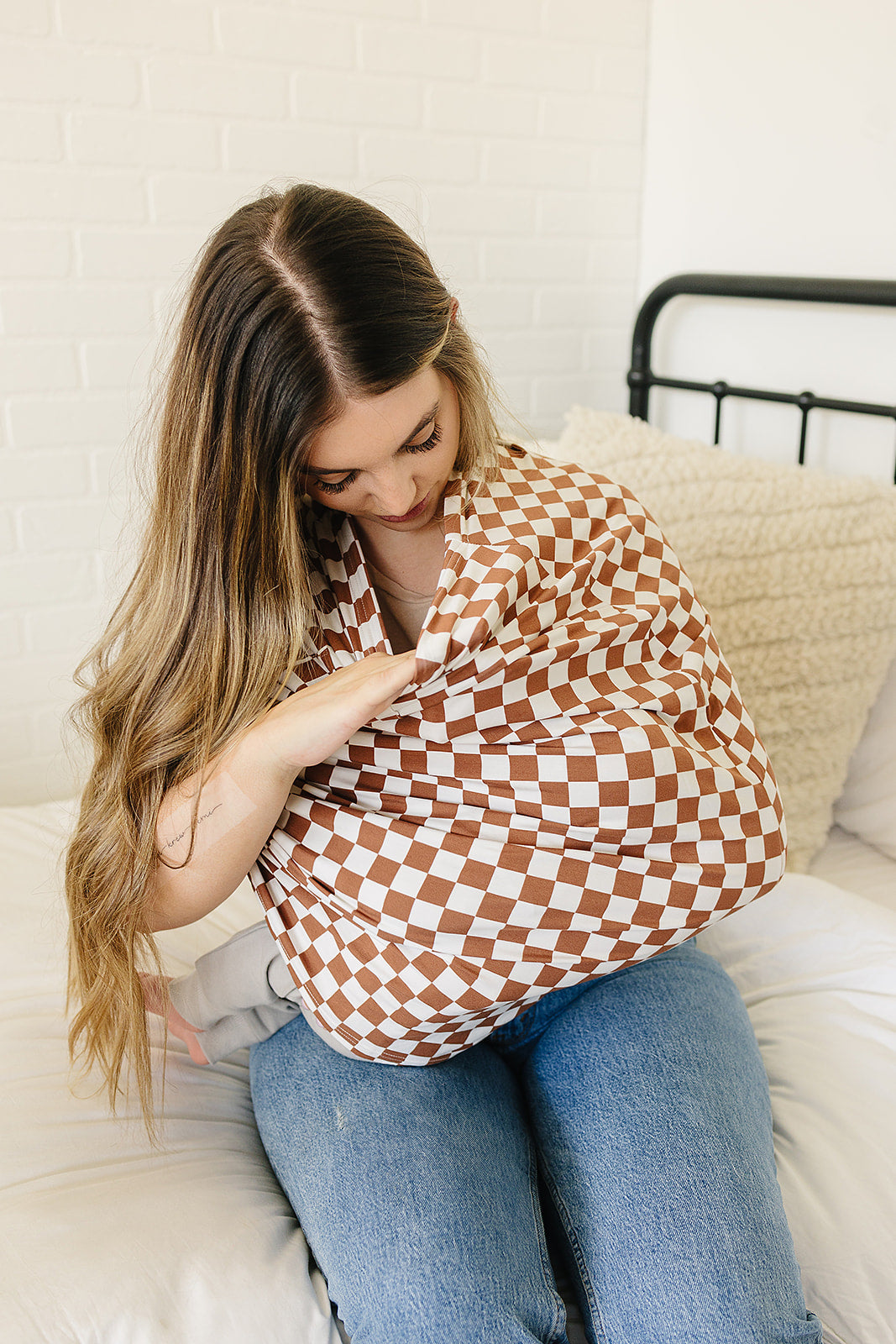 Rust Checkered Ribbed Bamboo Multi-Use Cover