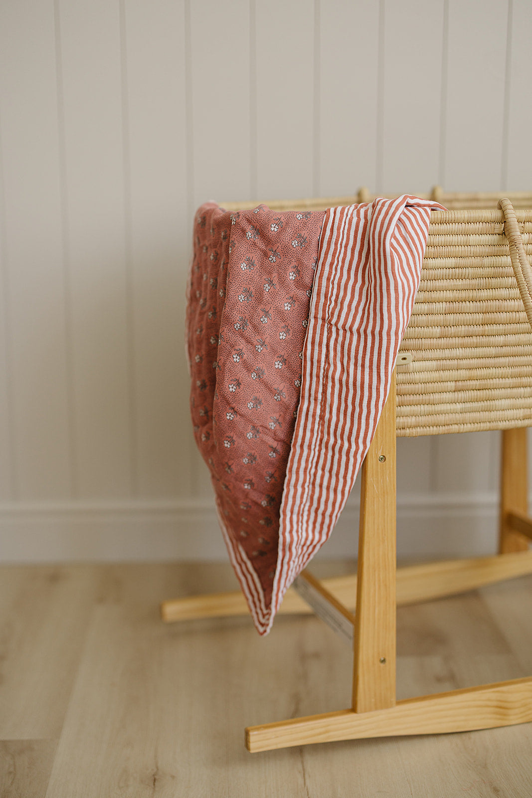 Vintage Pink Floral + Pink Stripes Muslin Quilt