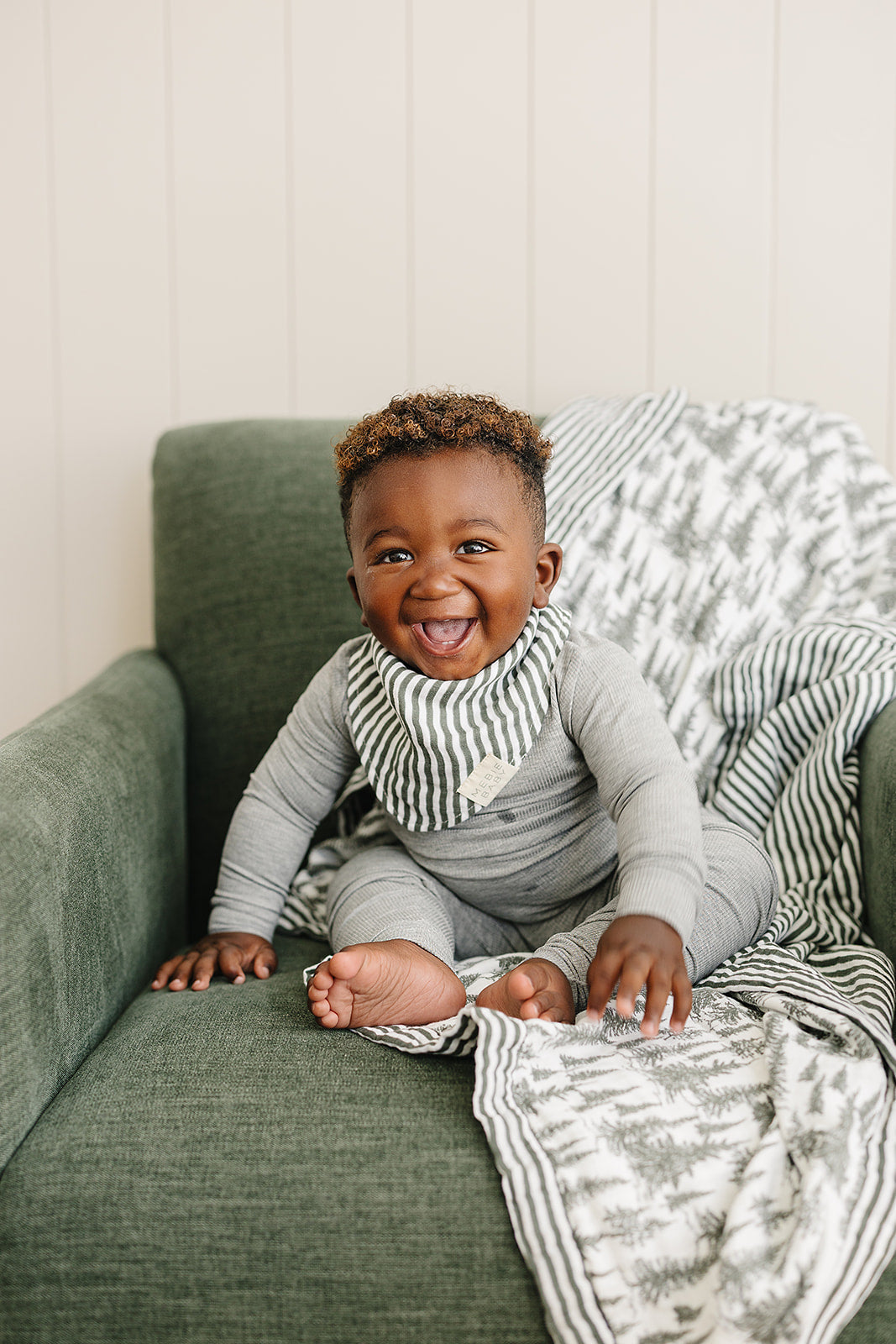 Forest + Green Stripes Muslin Quilt