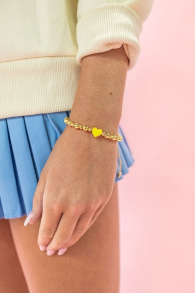 Golden Heart - Gold Beaded Enamel Bracelet - 6 Colors