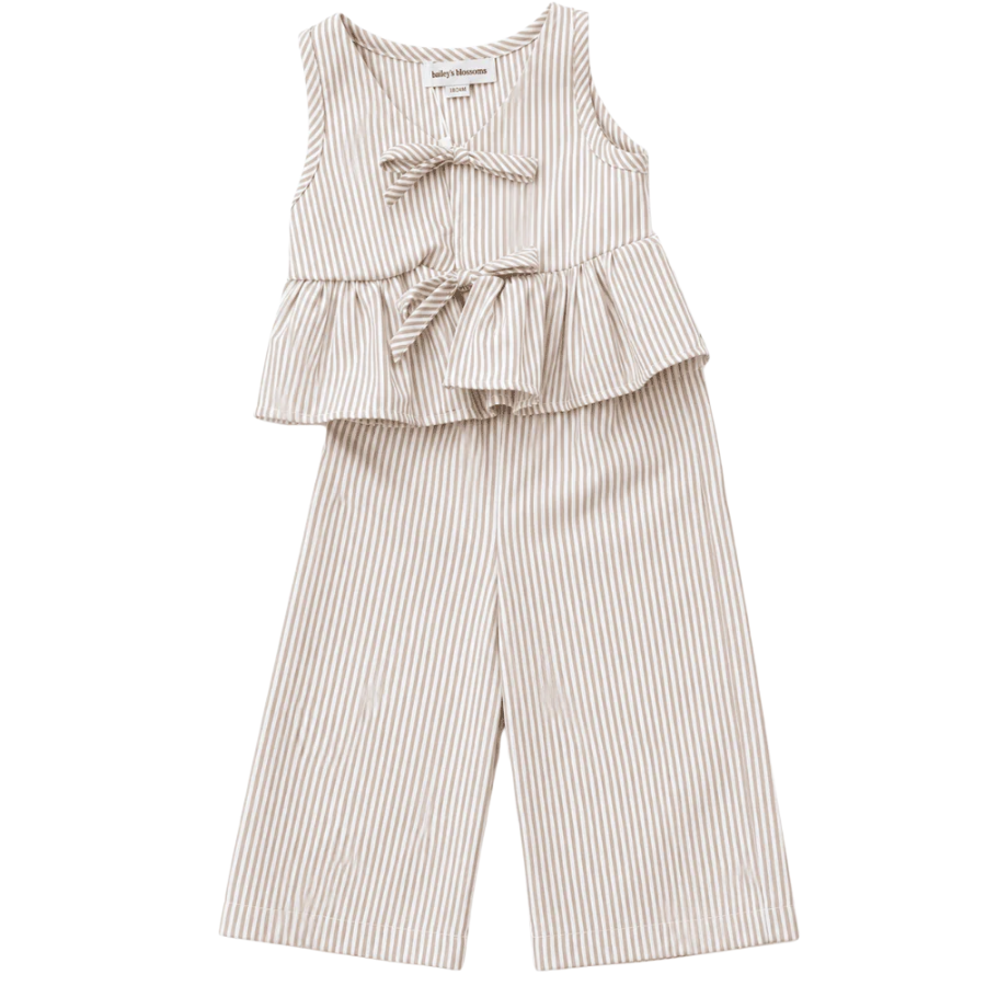 Elowen Tie Front Two-Piece Set - Oat Milk Pinstripe