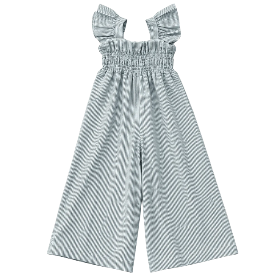 Goldie Smocked Jumpsuit - Sage Pinstripe