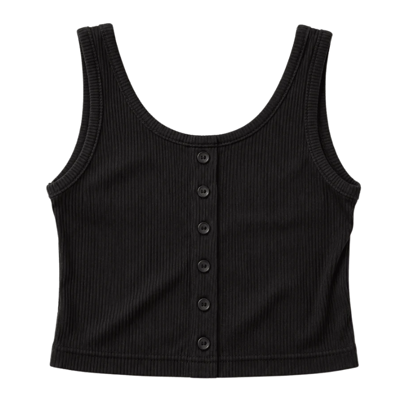 Josie Button Front Ribbed Tank - Black