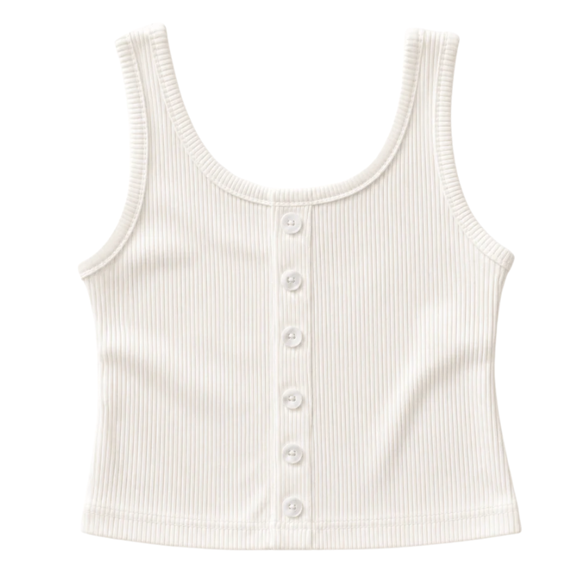 Josie Button Front Ribbed Tank - Crisp White