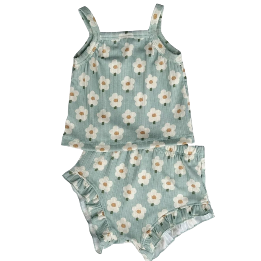 Luna Top & Bloomer Set - Green Daisy