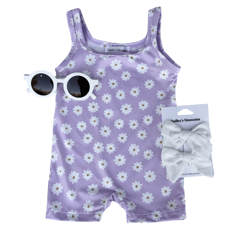 Piper Square Neck Bikeshort Romper - Lavender Bloom