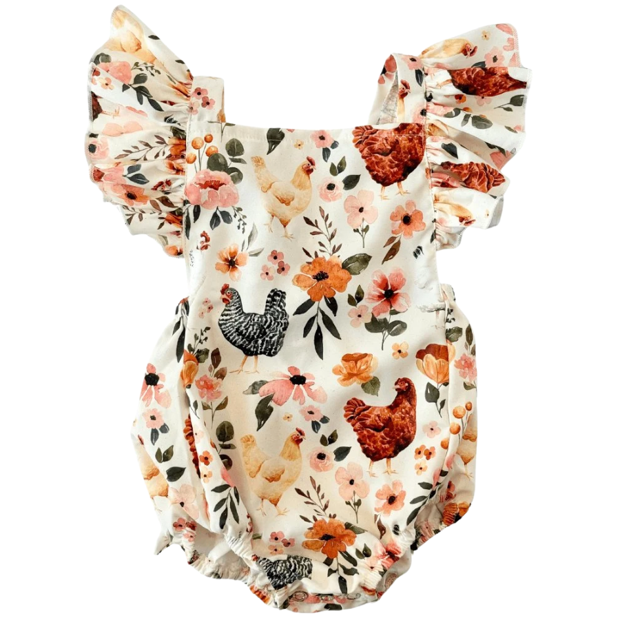 Shiloh Ruffle Back Romper - Chickens