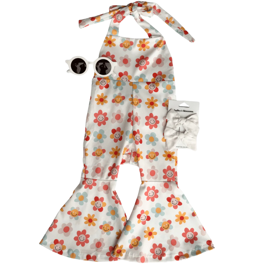 Andi Pleated Bell Bottom Jumpsuit - Retro Blooms